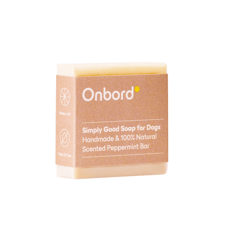 Handmade Scented Peppermint Soap Bar for dogs by Onbord, palm oil-free and made with natural essential oils.